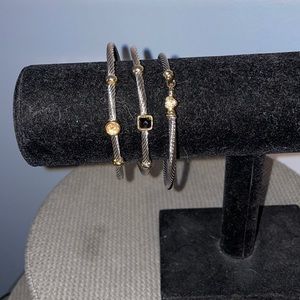 Cable bracelet set, silver and gold metal